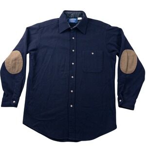 Pendleton Trail Shirt Mens M Navy Blue Wool Button Down Elbow Patches Vintage